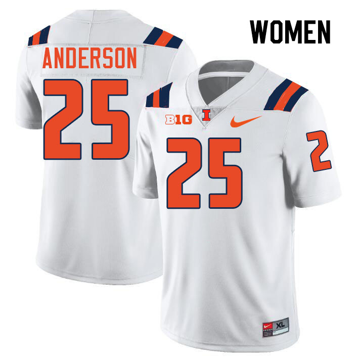 Women #25 Jordan Anderson Illinois Fighting Illini College Football Jerseys Stitched-White